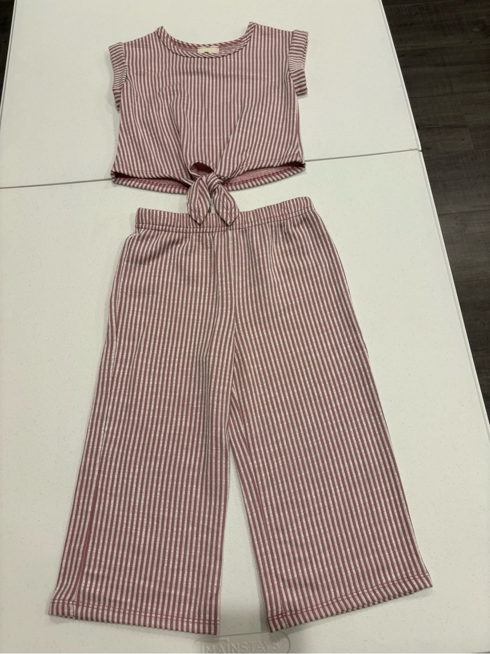 Lily Bleu Pink & White Striped Tie Crop Top with Wide-Leg Pants Set